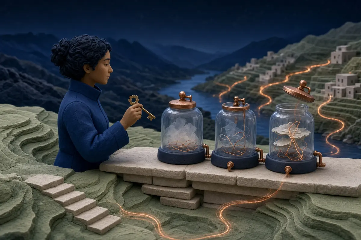 An open glass archive beside a clearly separate operator boundary